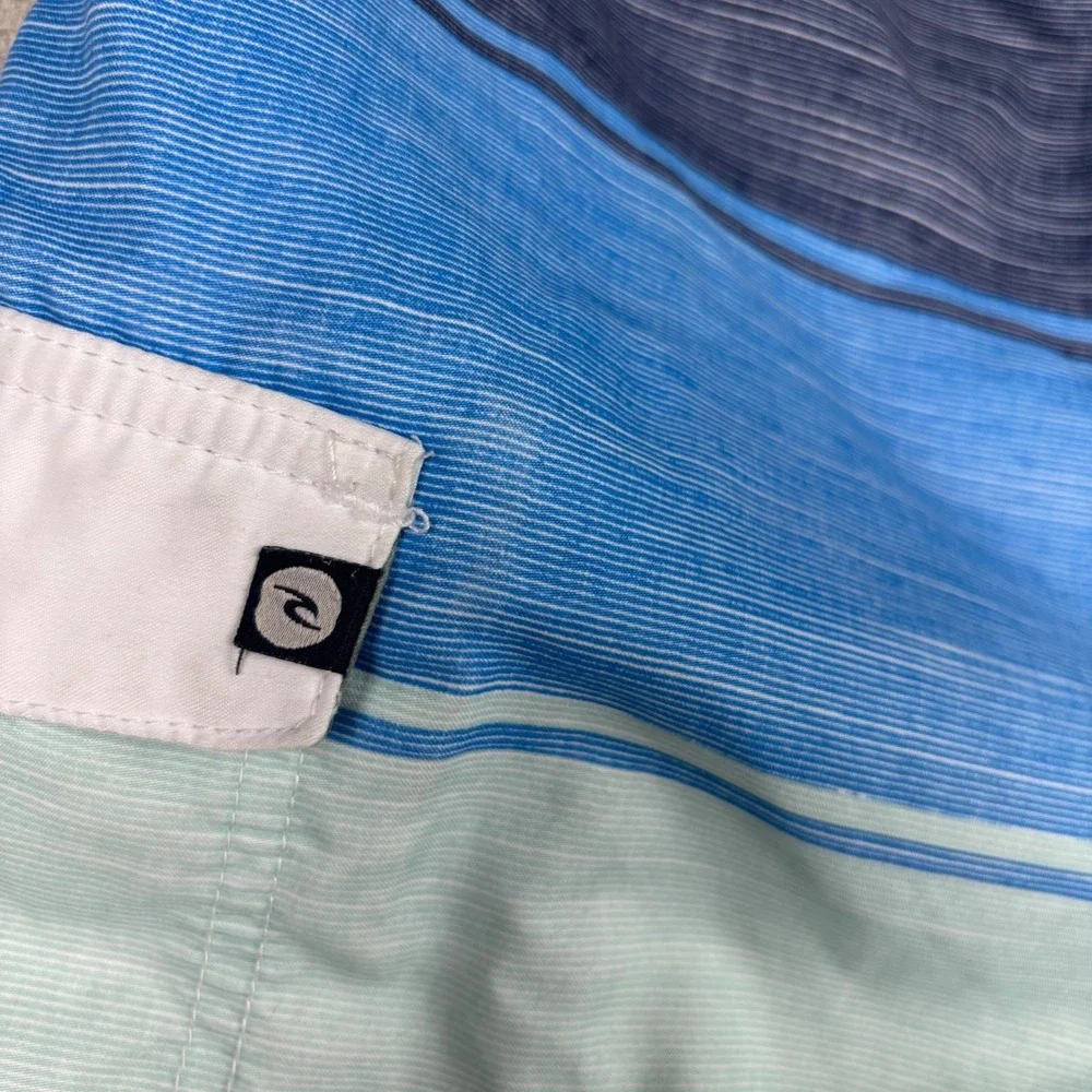 Rip Curl Surf Craft Mens Blue Striped Board Shorts Size 31 Swim Trunks Pocket